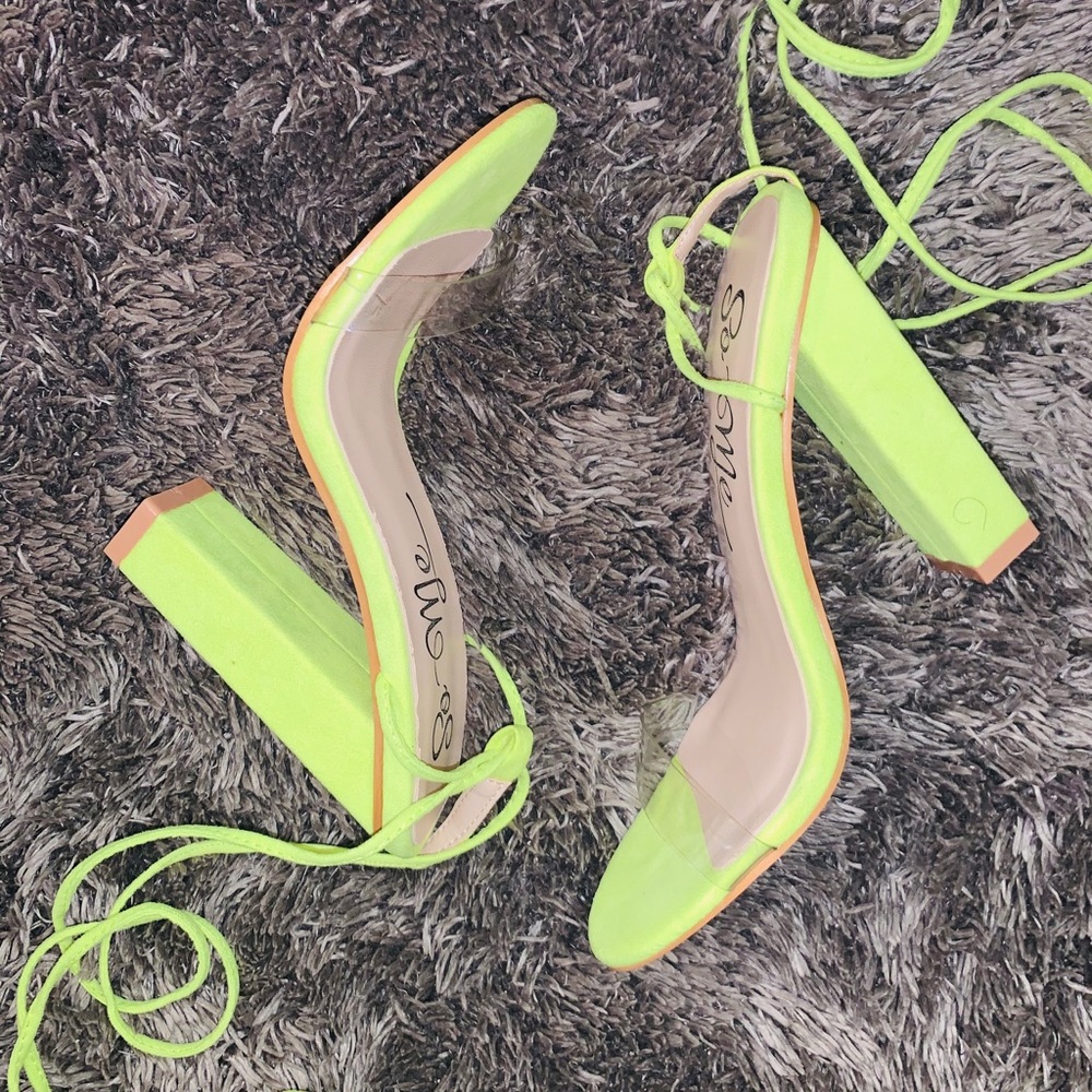 FASHION NOVA NEON GREEN LACE UP HEELS